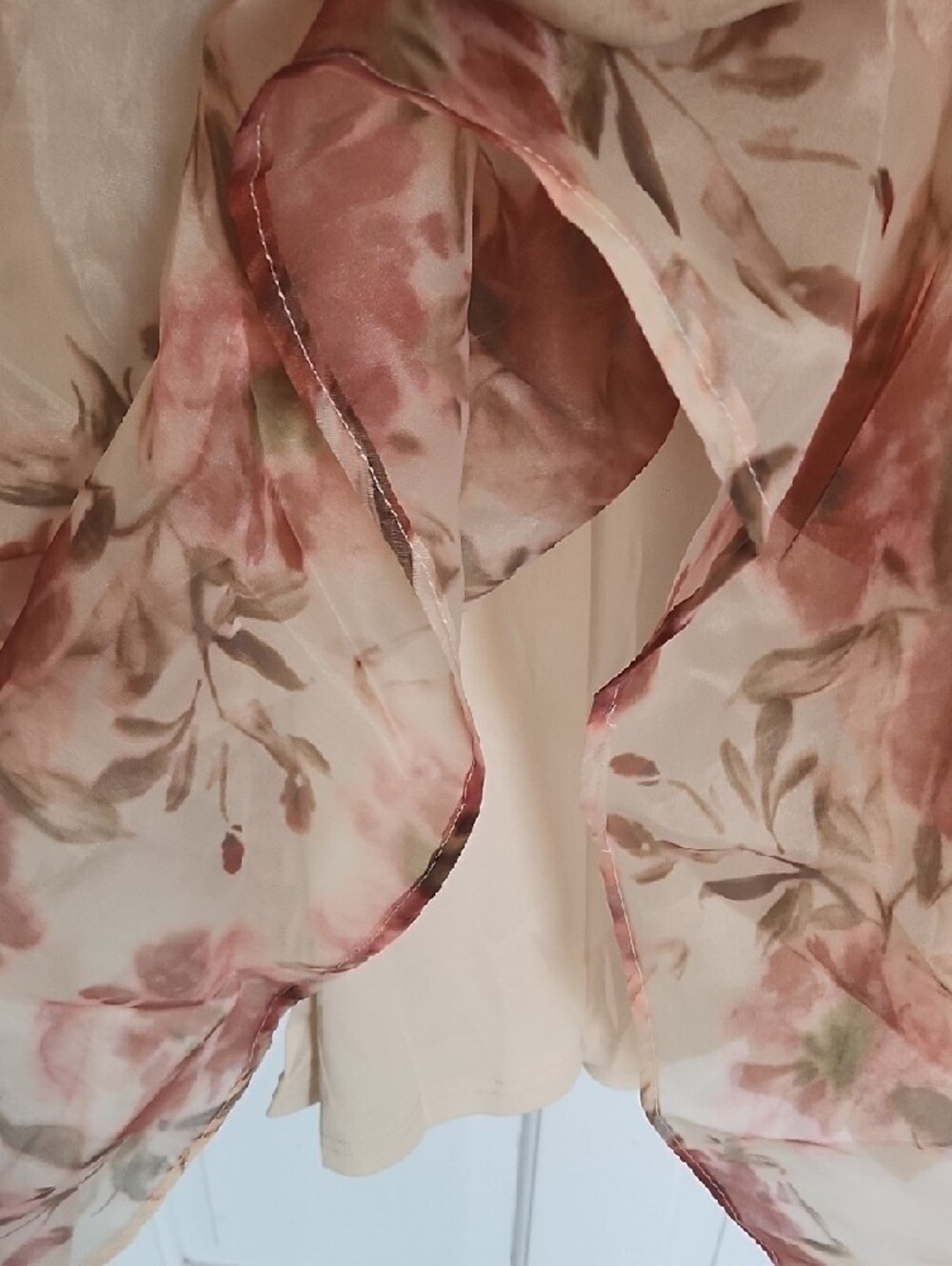 Sheer Water Color Floral Midi Dress in Cream and Rust - Picture 3 of 4